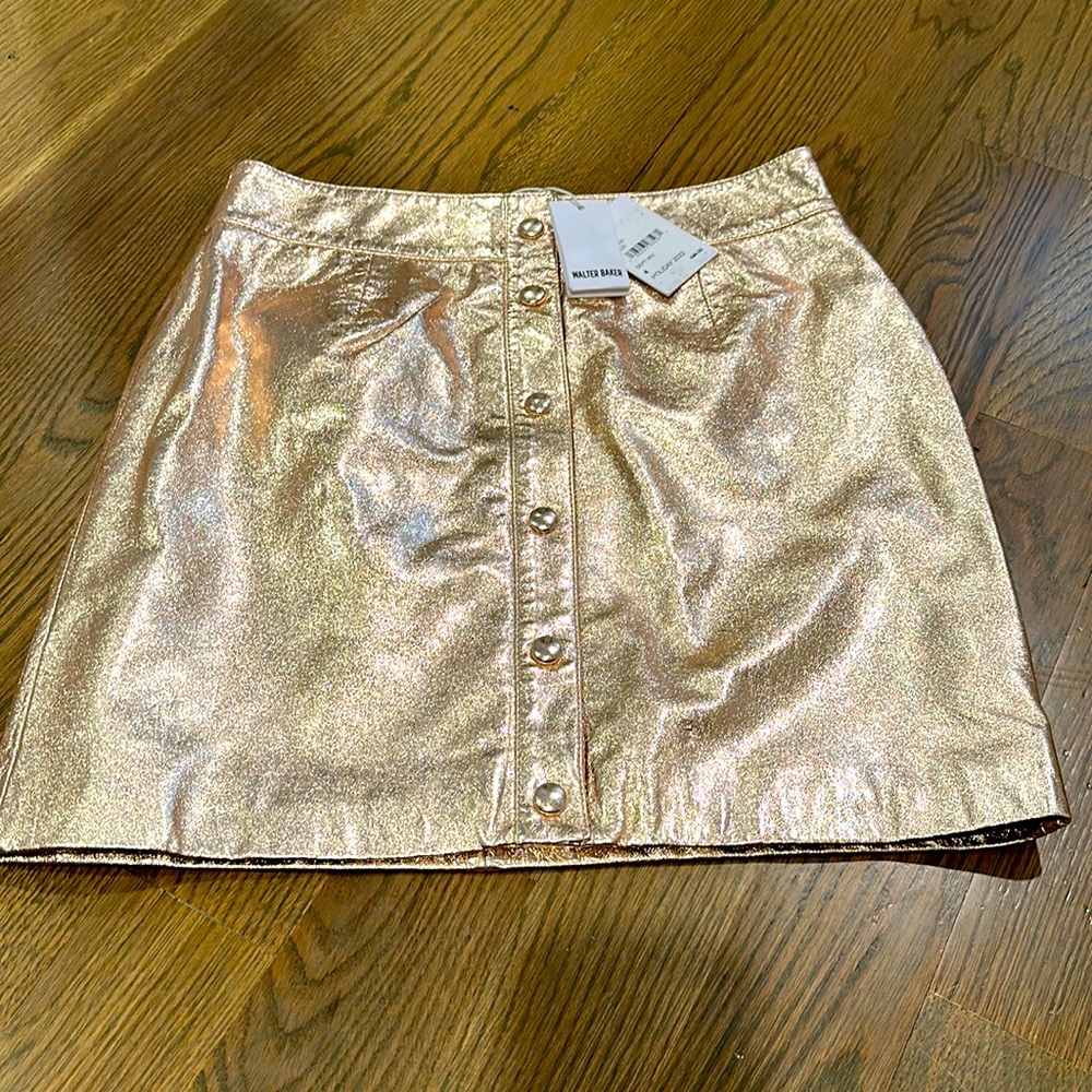 NWT Walter Baker Amy Skirt in Gold Leather
